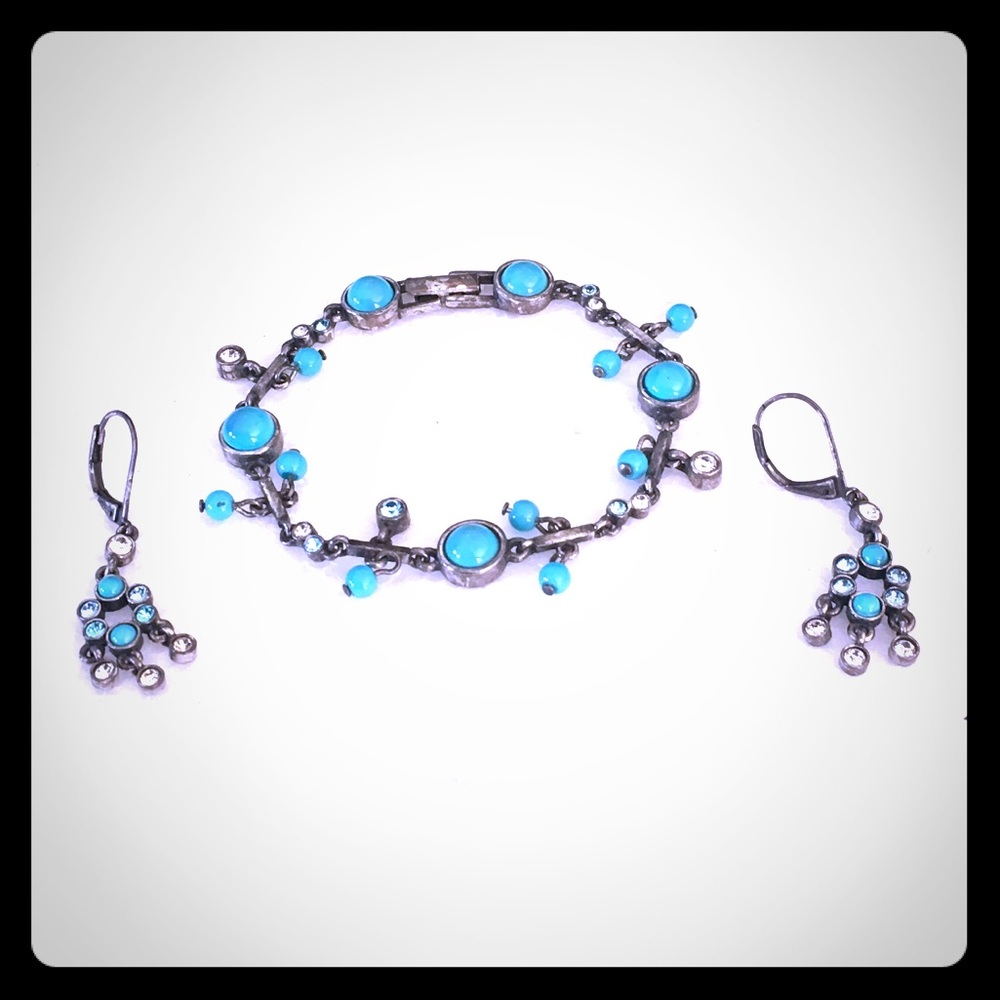 Western Blue Turquoise Bracelet & Earring Set